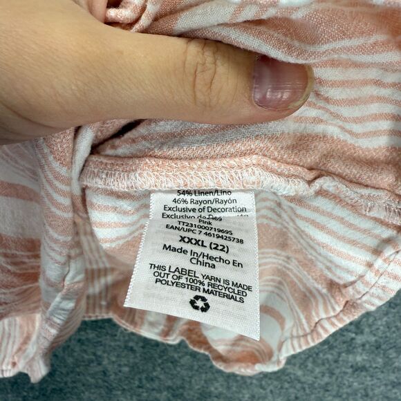 Time And Tru Blouse Women 3XL Pink Striped Sleeveless Wide Strap V-Neck Linen - Picture 4 of 7